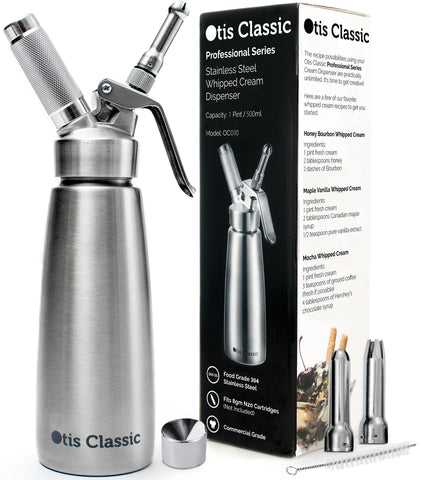 Otis Classic 304 stainless steel whipped cream dispenser with 500ml capacity for café-quality toppings
