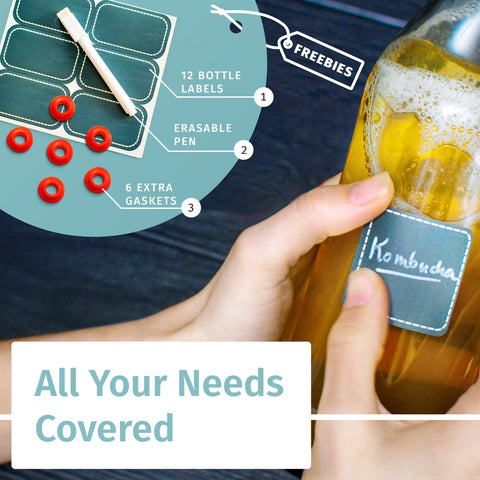 Otis Classic swing top bottles in a kitchen for kombucha storage