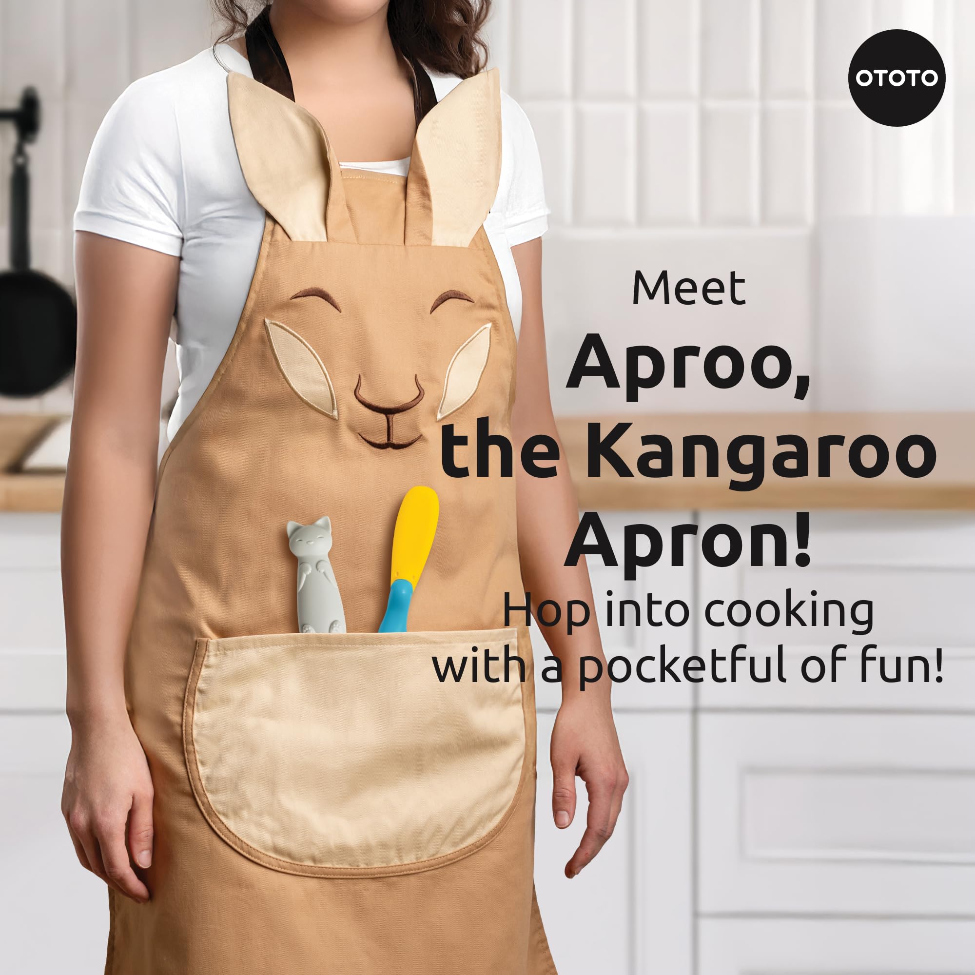 OTOTO Aproo brown apron kangaroo pouch holds utensils or phone