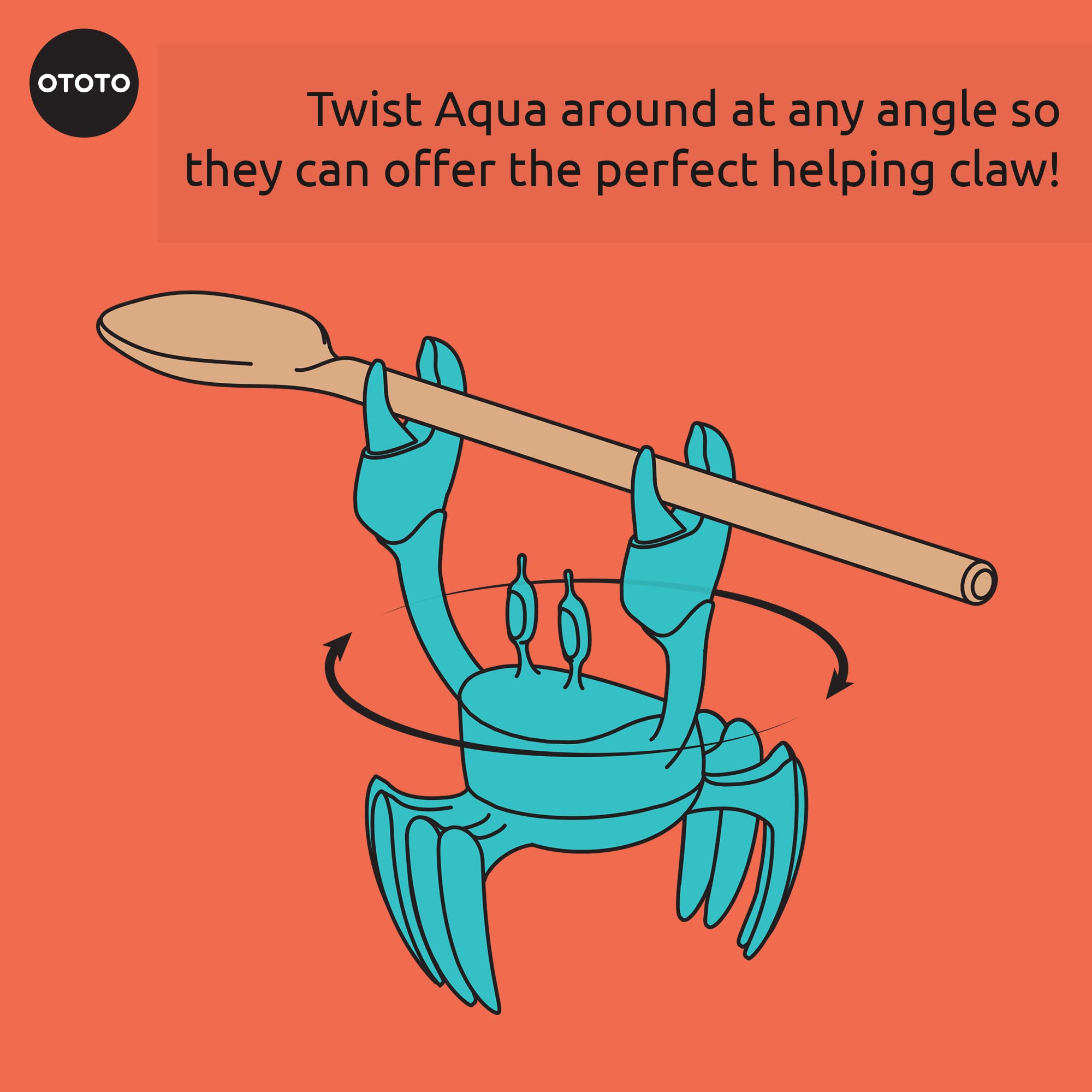 OTOTO Aqua the Crab lid rest for steam containment during cooking.