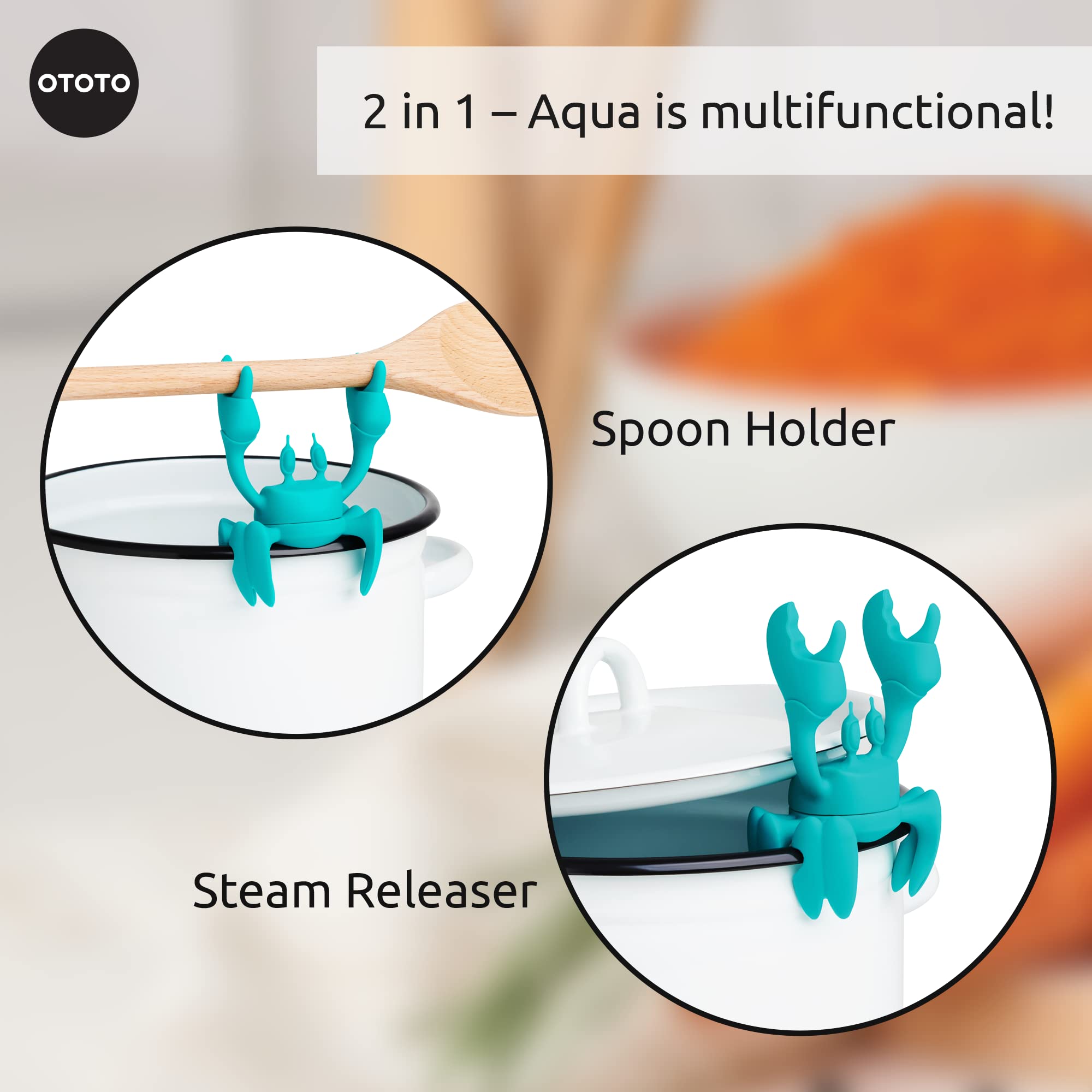 OTOTO Aqua the Crab legs grip lids to help manage steam.