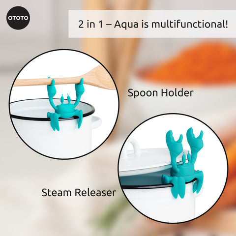 OTOTO Aqua the Crab legs grip lids to help manage steam.
