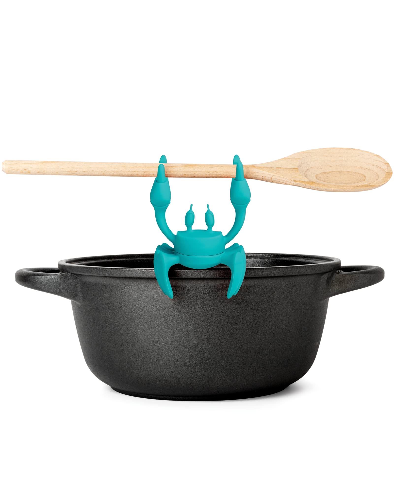 OTOTO Aqua the Crab rests utensils on the stove to reduce countertop mess.