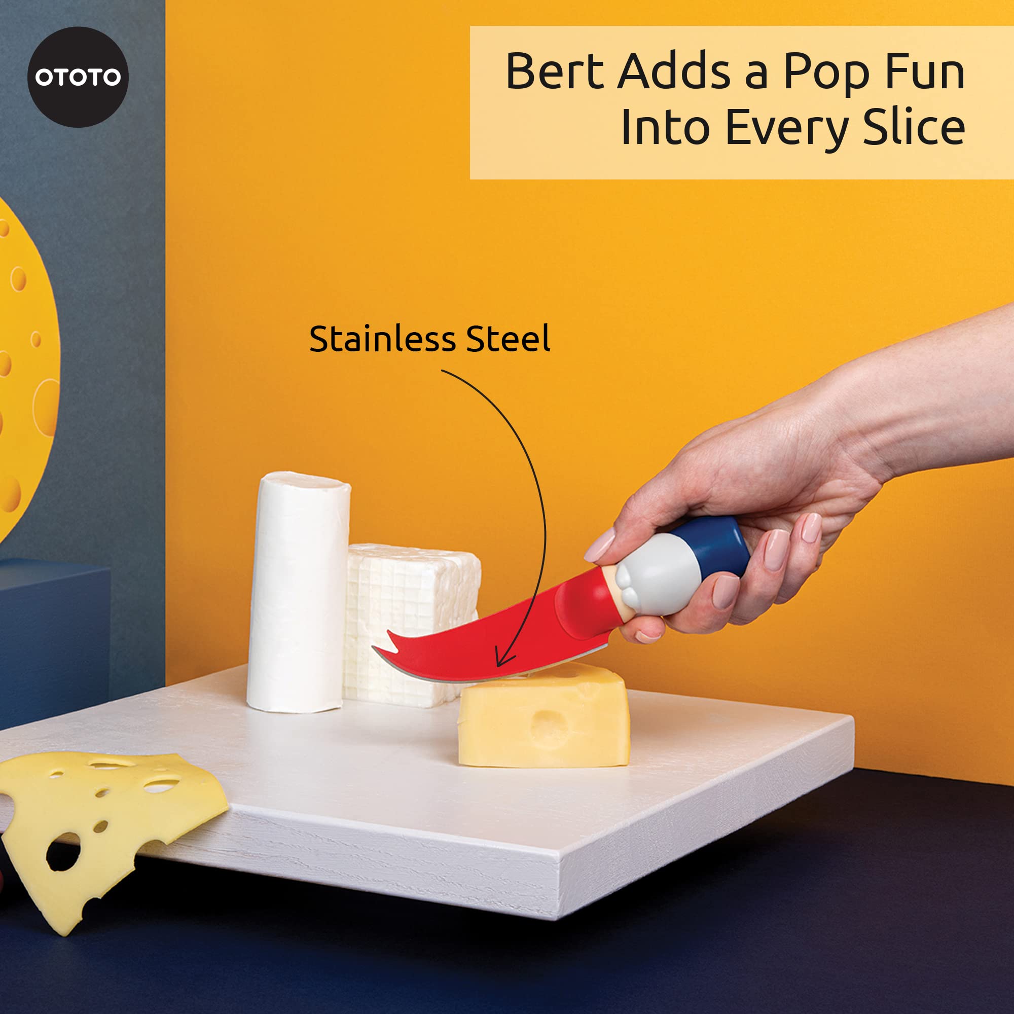 OTOTO Bert cheese knife ergonomic handle for comfortable grip during prep.