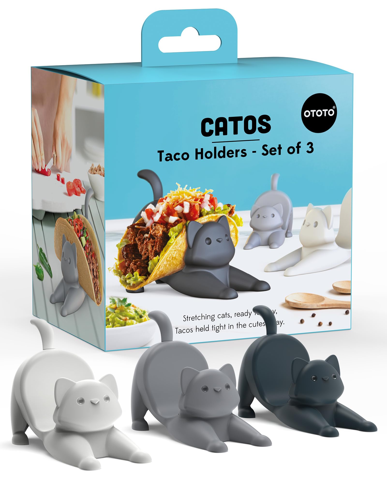OTOTO Catos taco holder set 3 front view keeps shells upright for mess-free filling.