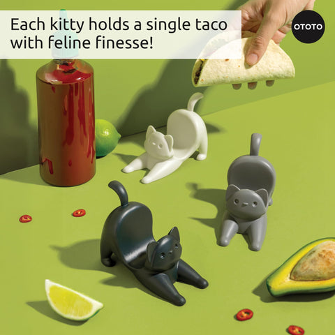 OTOTO Catos taco holder set 3 pack shot highlights compact, cute kitchen gadget gift.