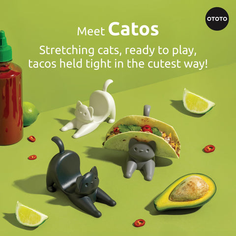 OTOTO Catos taco holder set 3 side view shows three cat grips securing tacos.