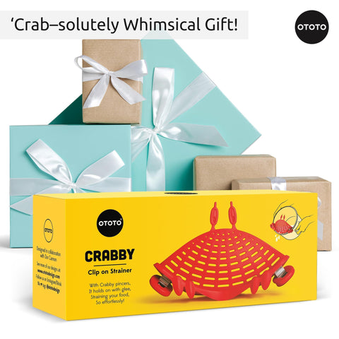 OTOTO Crabby on bright red counter highlights playful yet practical design.