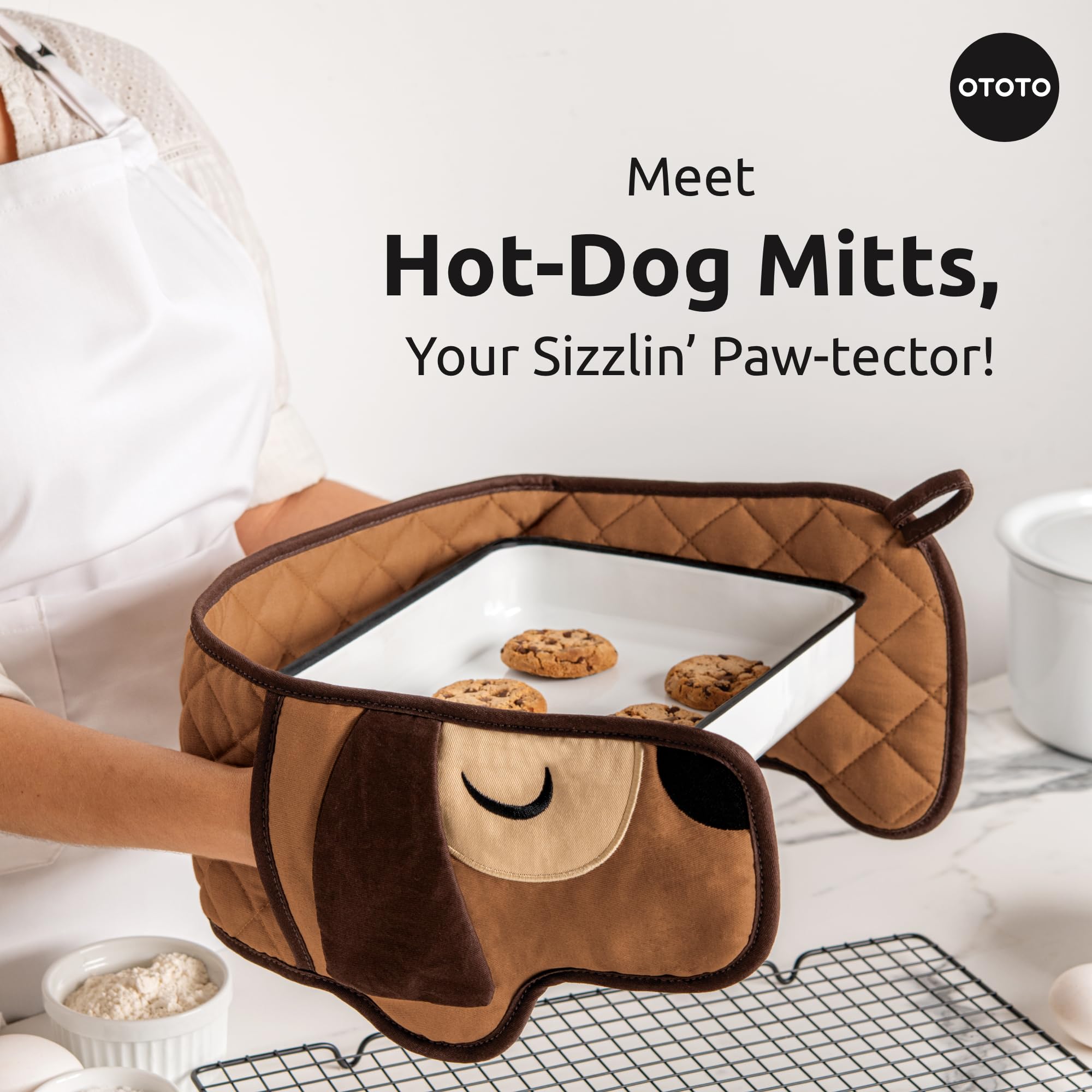 OTOTO dachshund kitchen gadget mitts keep hands safe while baking hot trays