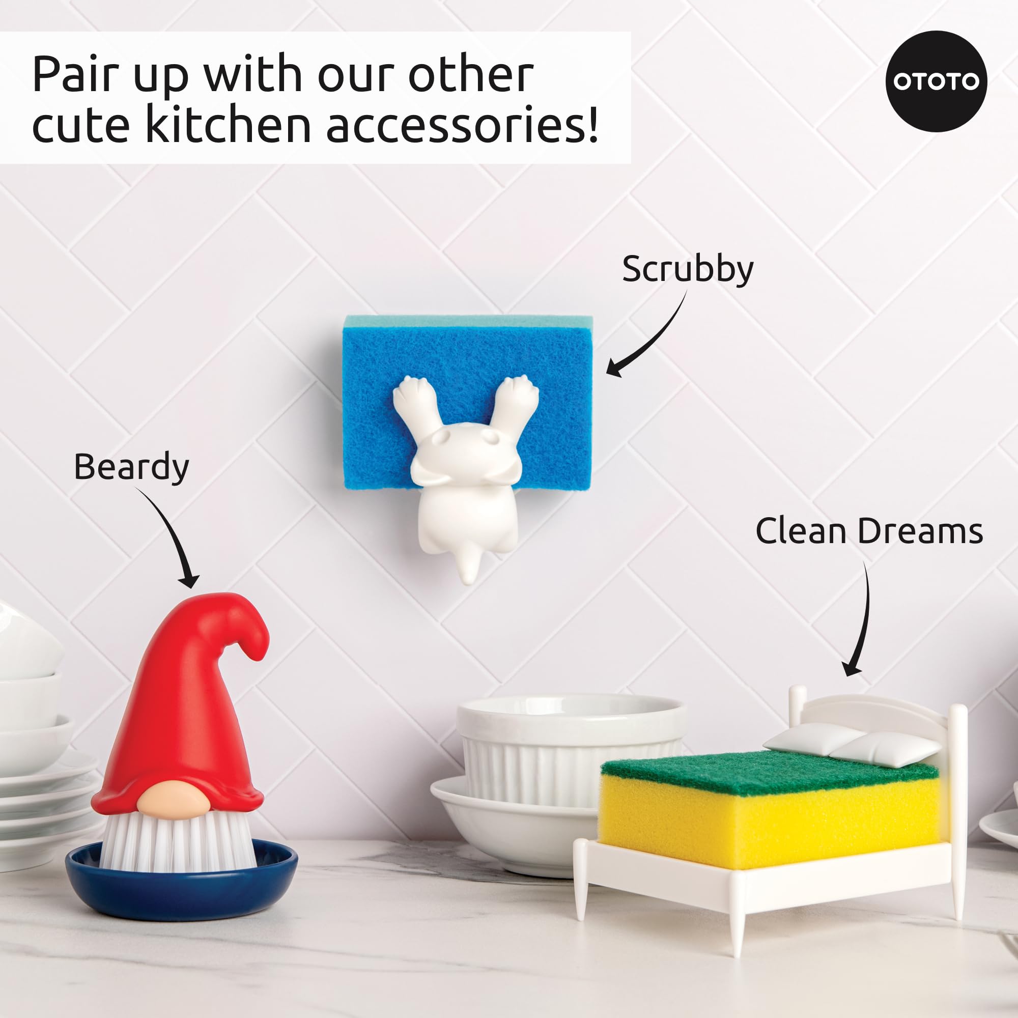 OTOTO Beardy Gnome cute-durable brush for quick dish duty