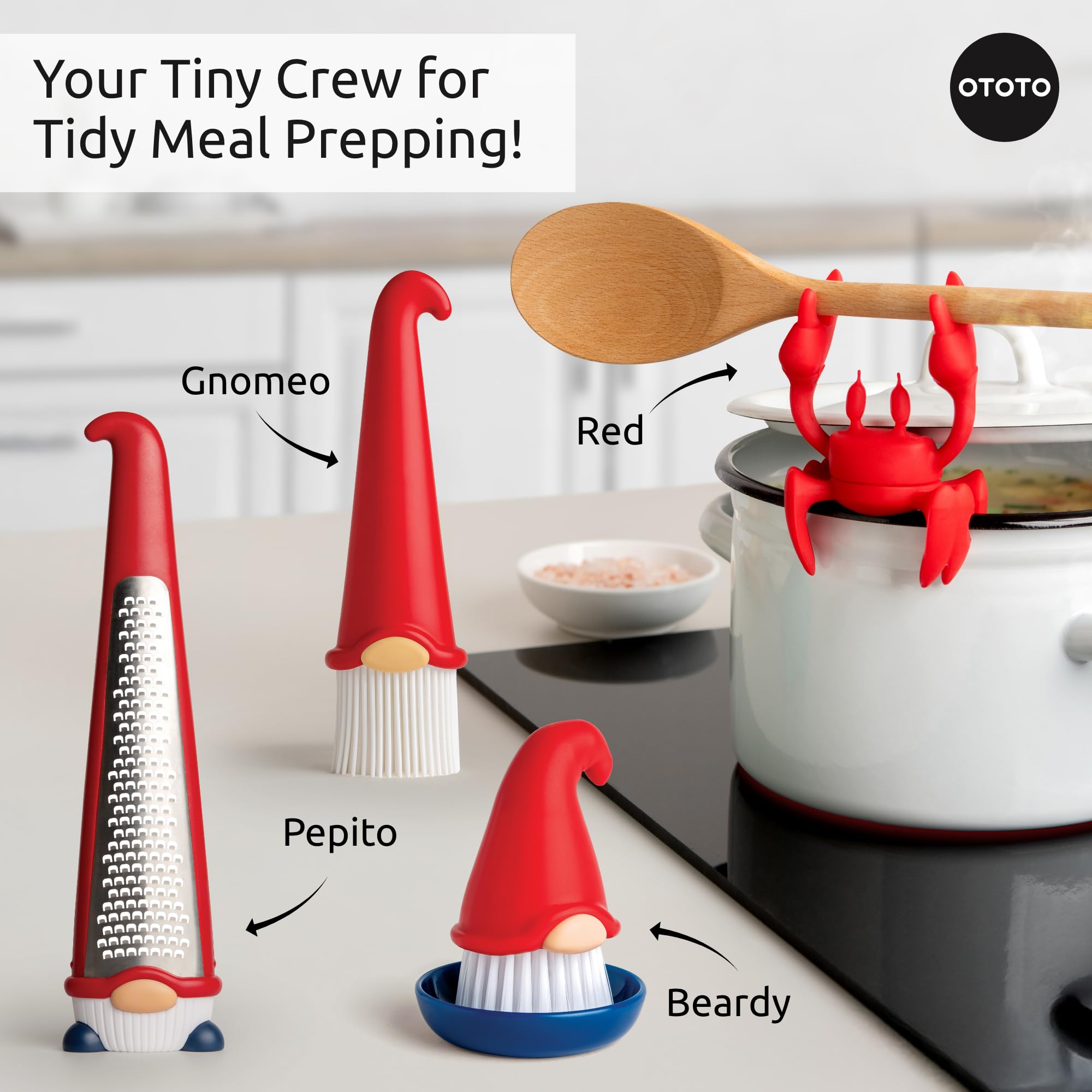 OTOTO Gnomeo kitchen gadget adds whimsy to daily tasks.