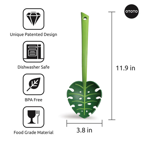 OTOTO Jungle Spoon Monstera leaf texture detail, gentle on nonstick cookware