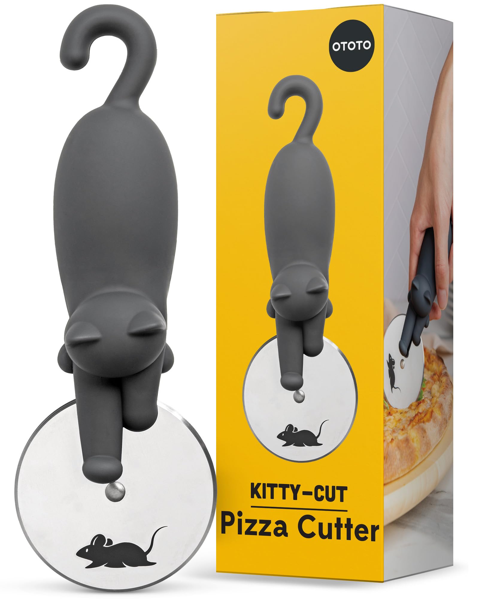 OTOTO Kitty Cut pizza cutter wheel with ergonomic handle for precise, comfortable slicing.