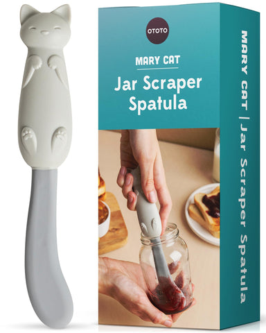 OTOTO Mary Cat jar scraper spatula reaches jar bottoms for thorough spreading