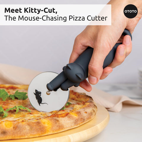 OTOTO Muscateers Kitty cut pizza cutter delivers precise, clean slices with a playful feline touch.