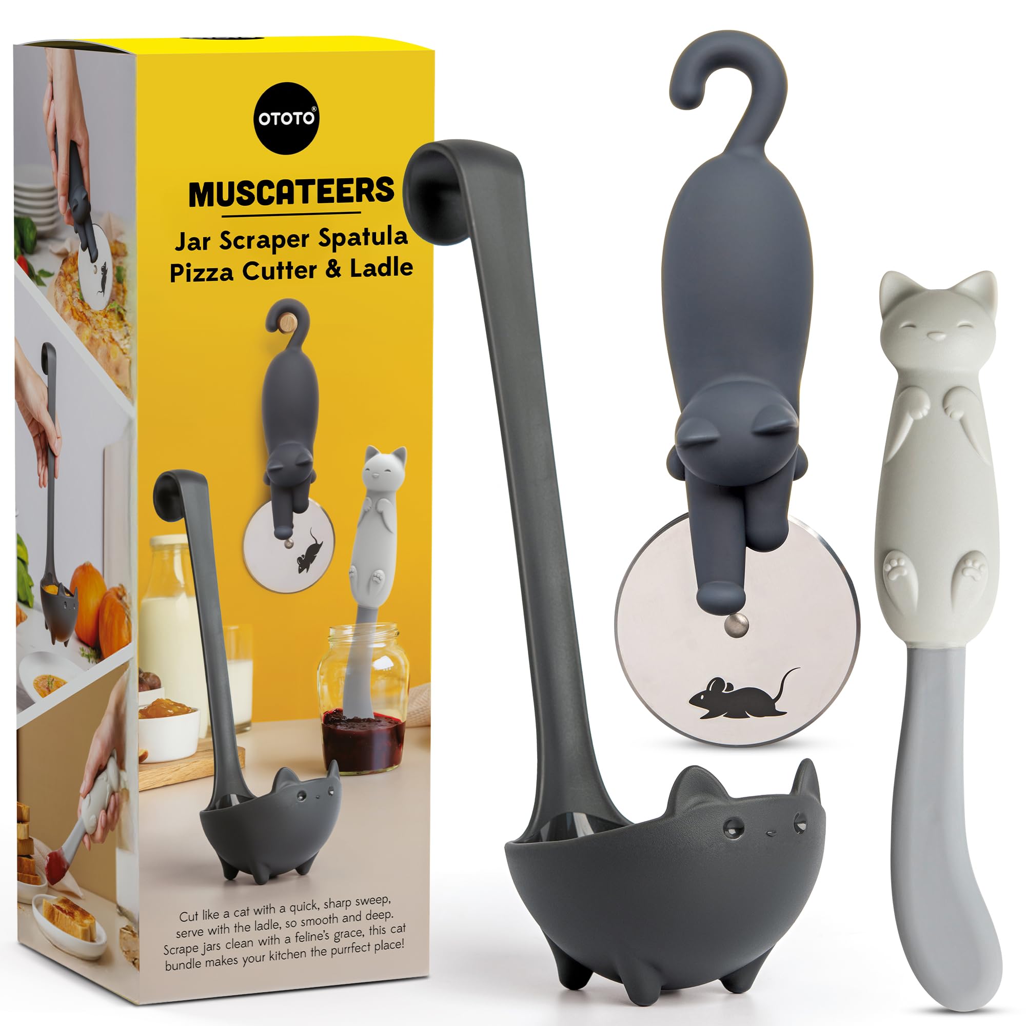 OTOTO Muscateers Mary Cat jar scraper spatula for easy jar cleaning and baking prep.