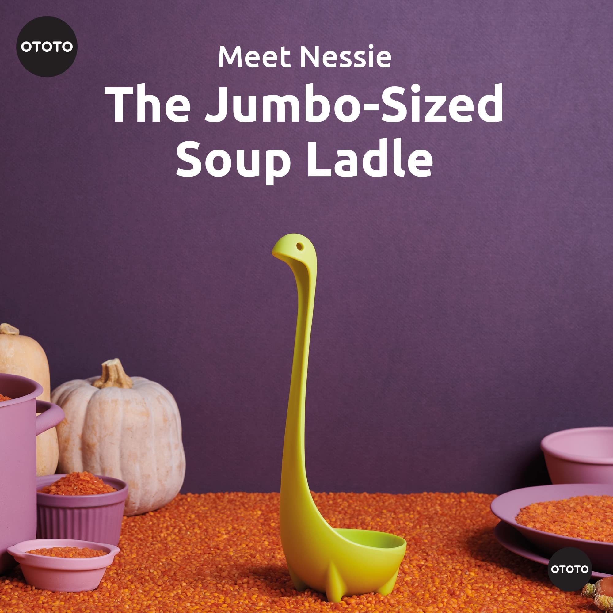 Heat resistant silicone Nessie ladle for safe scooping