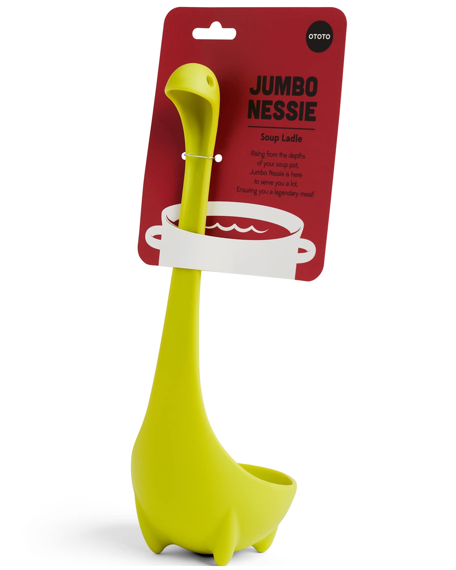 OTOTO Nessie soup ladle in action serving hot soup with whimsy