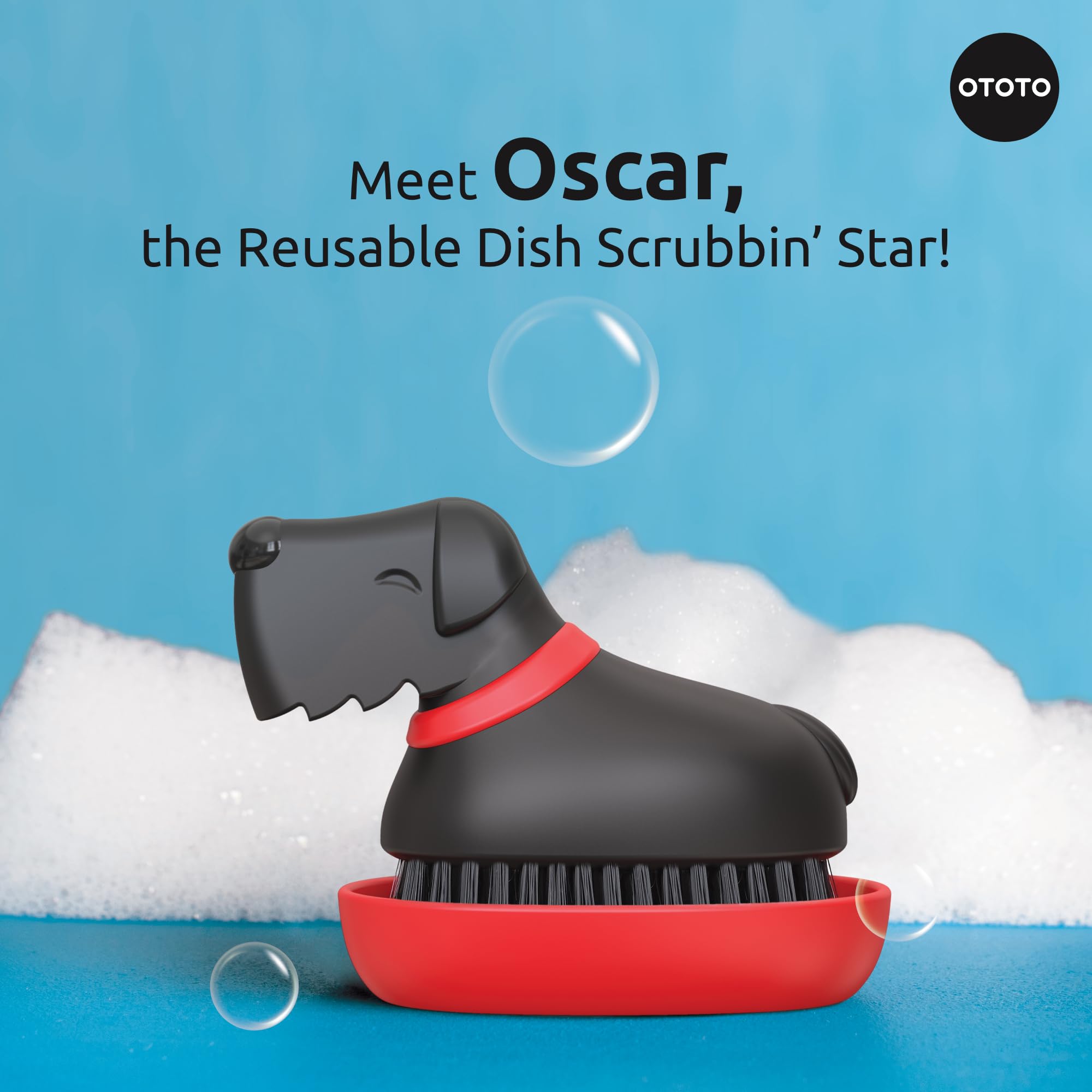 OTOTO Oscar's sturdy bristles tackle stubborn stains on dishes.