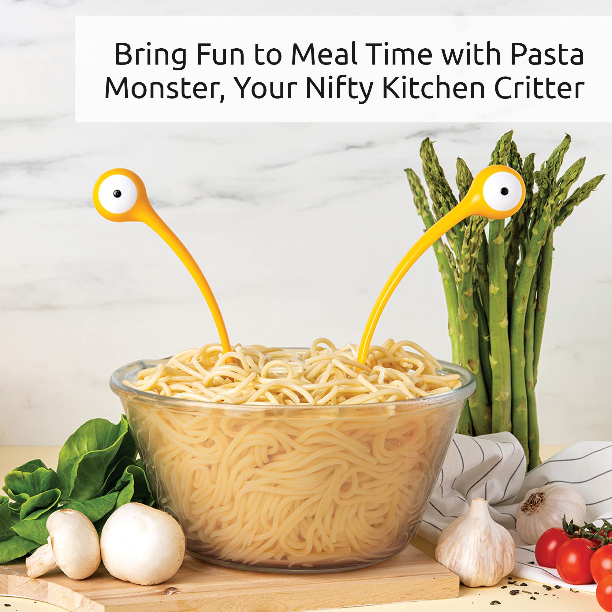 OTOTO Pasta Monsters close-up eyes highlight their playful kitchen design.