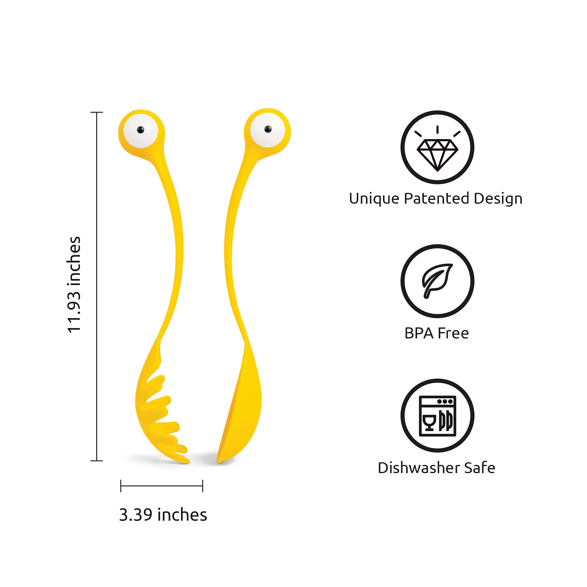 OTOTO Pasta Monsters salad forks shown with greens, a sturdy serving tool.