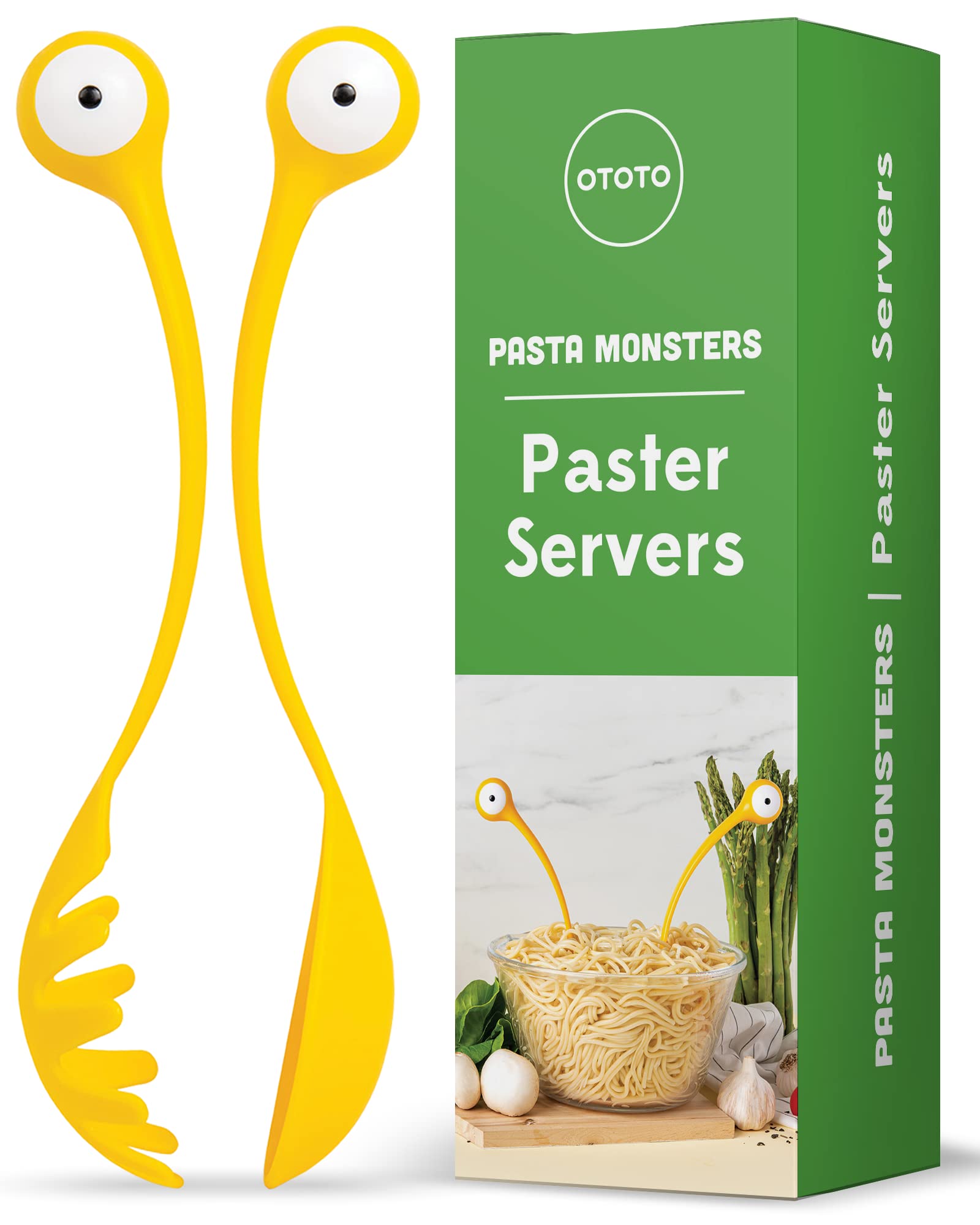 OTOTO Pasta Monsters salad spoons ready to serve pasta effortlessly.