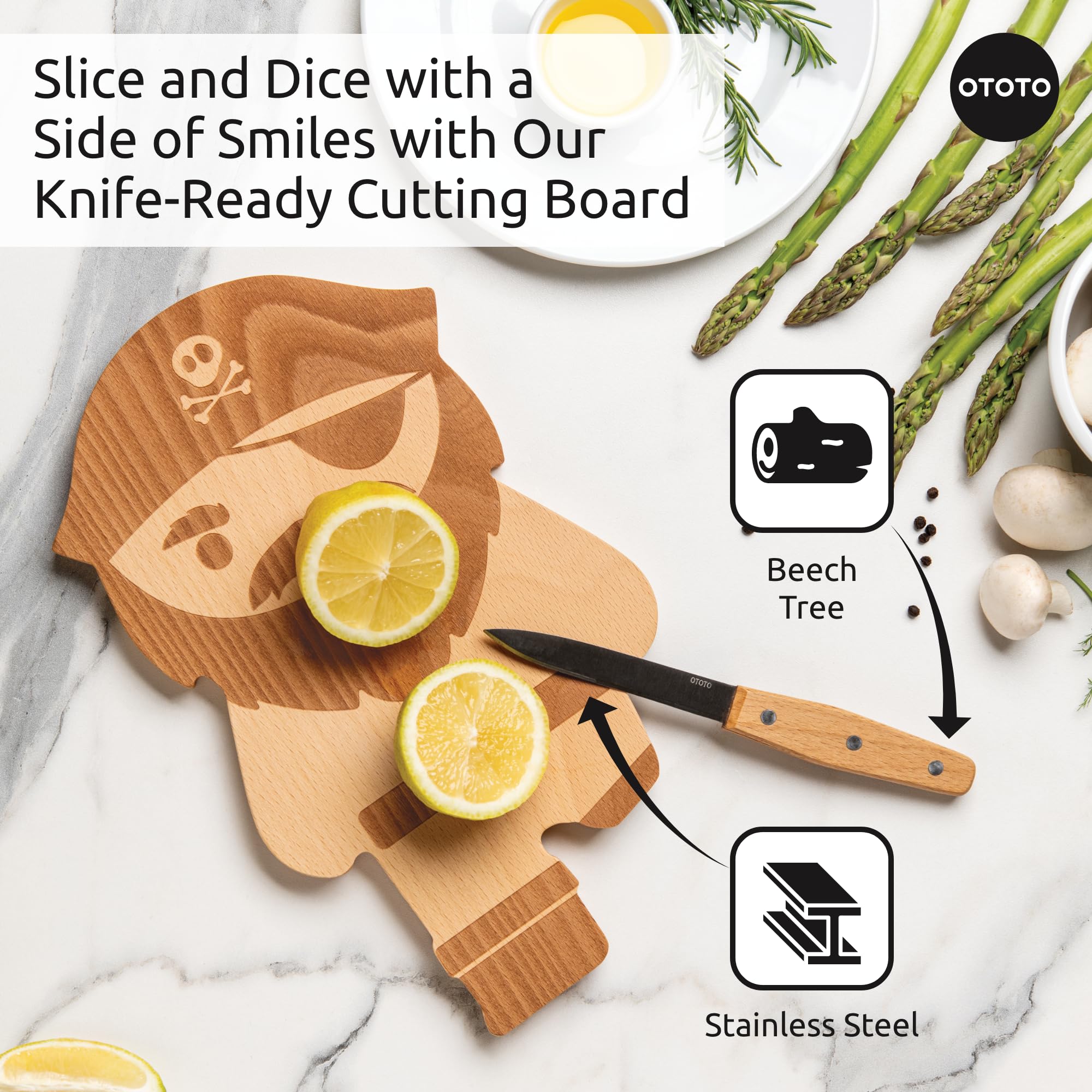 OTOTO pirate cutting board dishwasher-safe, simplifies cleanup