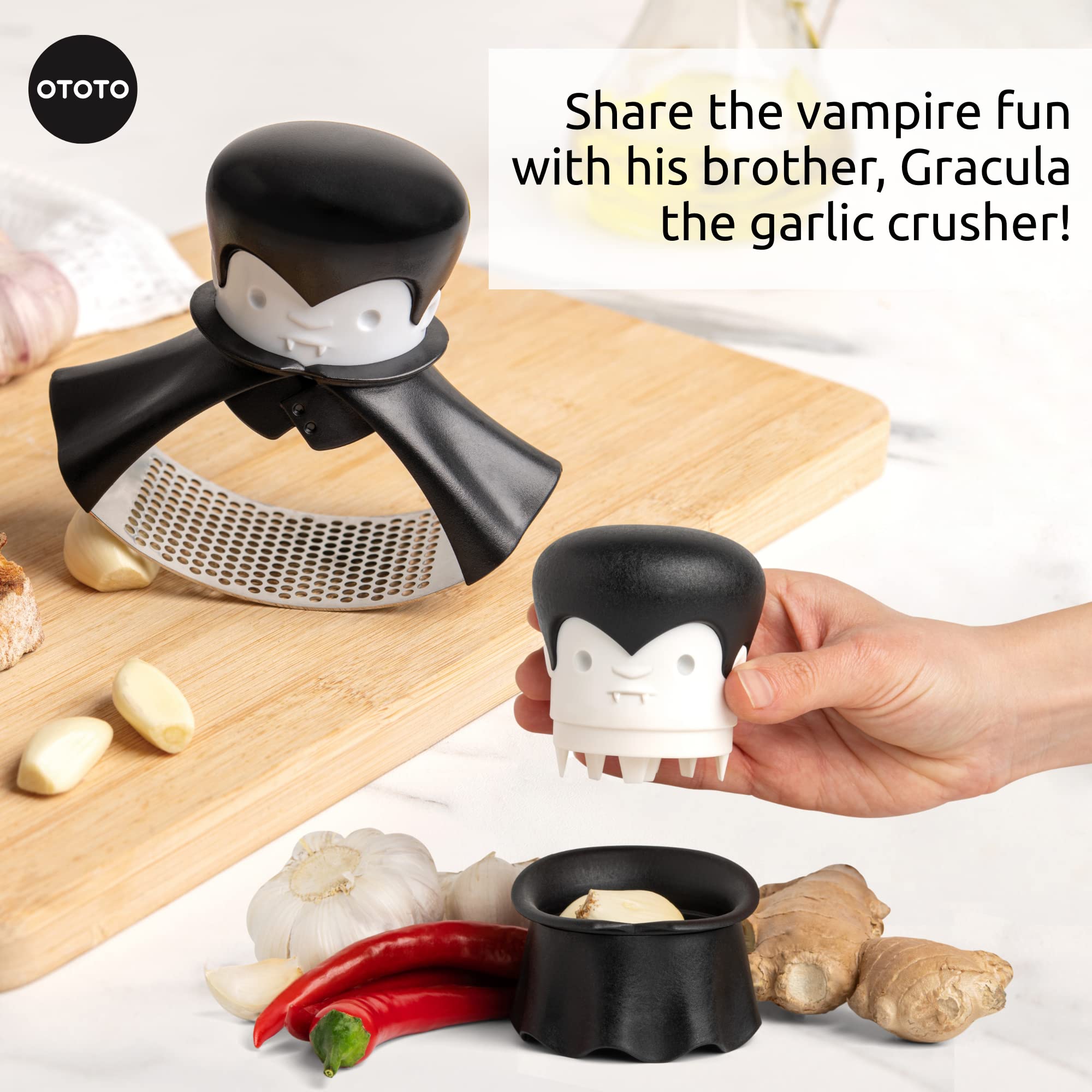 OTOTO Rockula adds quirky kitchen charm to everyday garlic prep
