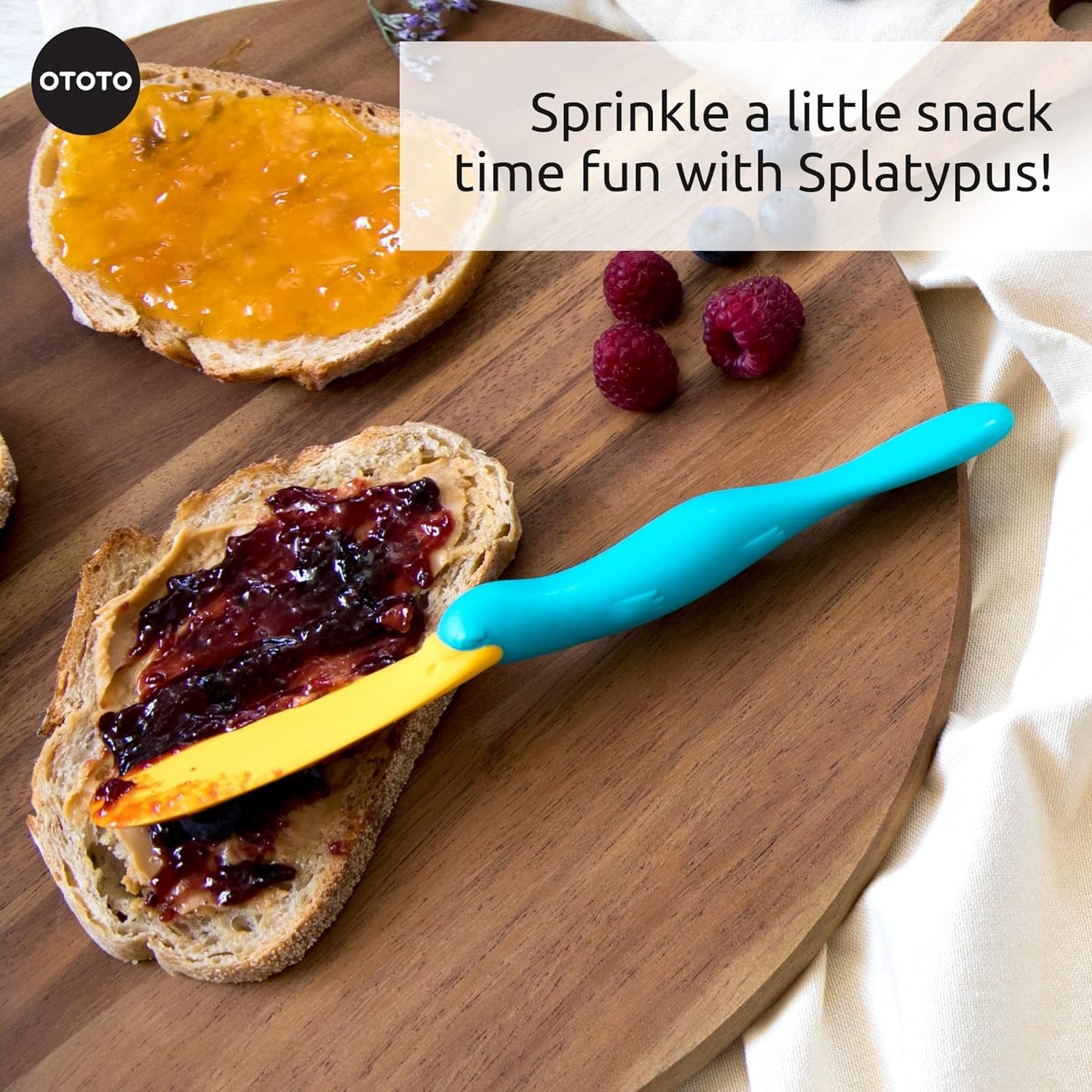 OTOTO Splatypus crepe spreader pairs with toppings for tasty crepes.