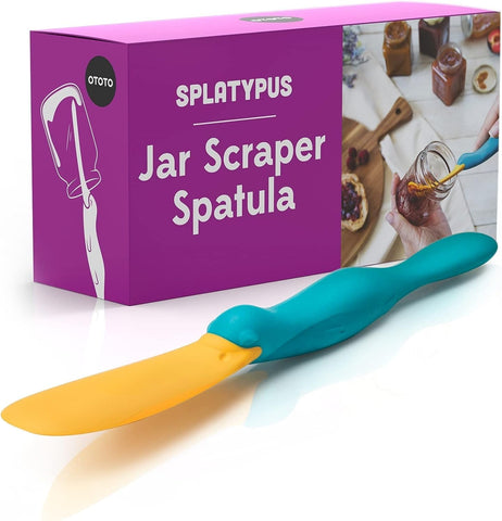 OTOTO Splatypus jar spatula in use, reaching every corner of a jar.