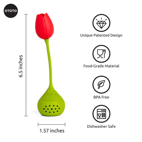 Close-up of OTOTO Tulip infuser showcasing its playful silicone bloom.