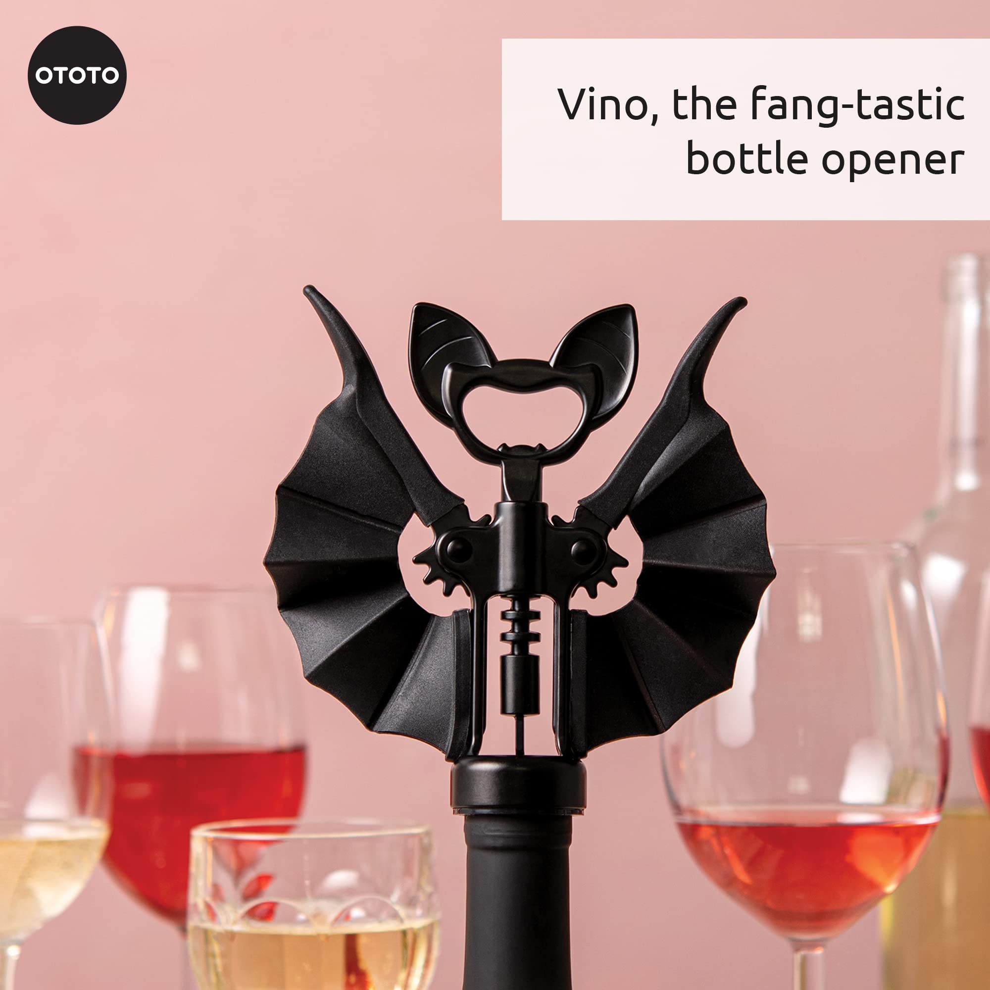 OTOTO Vino Spooky Bat foil-pierce action in use during bottle opening.