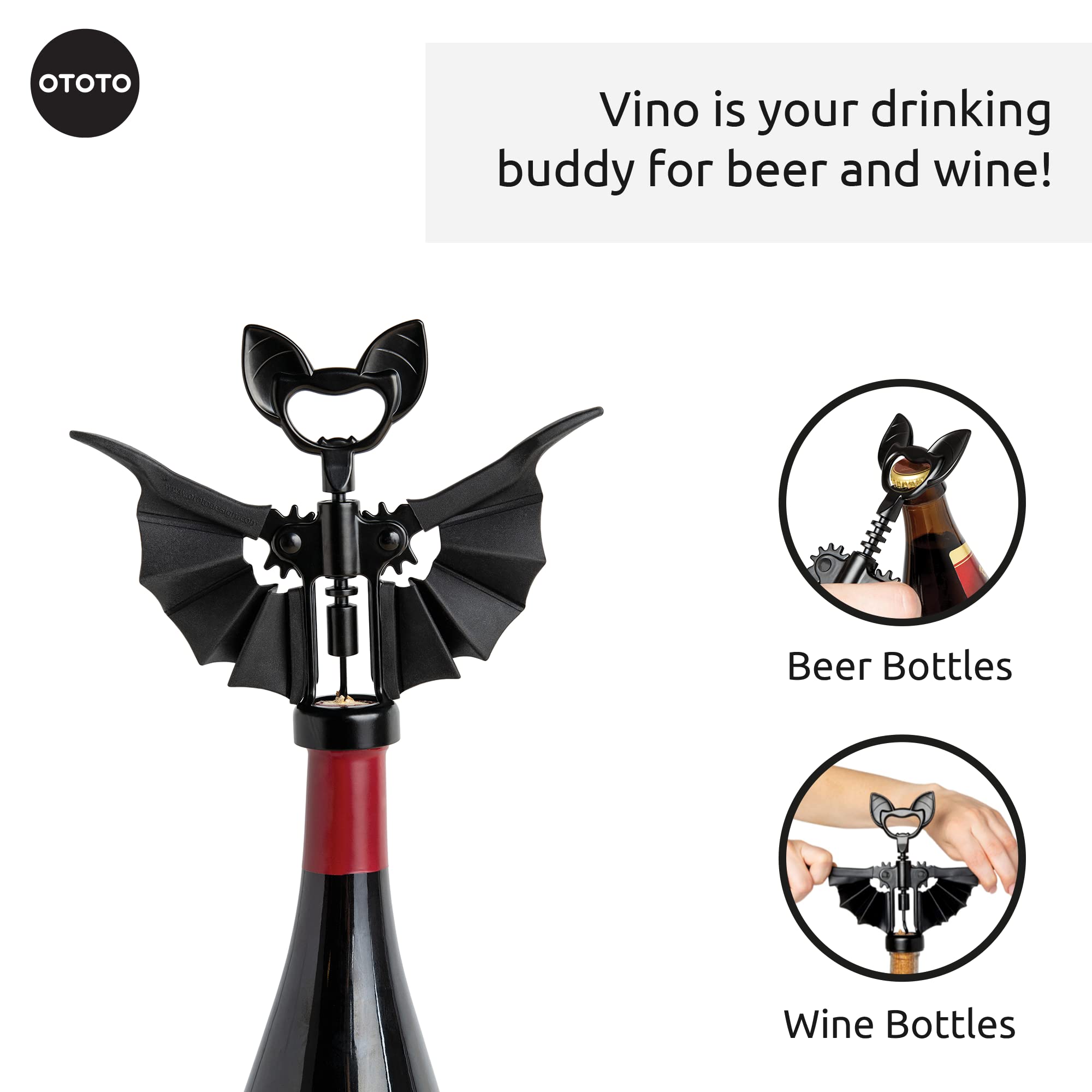 OTOTO Vino Spooky Bat wings design highlighting playful kitchen gadget.
