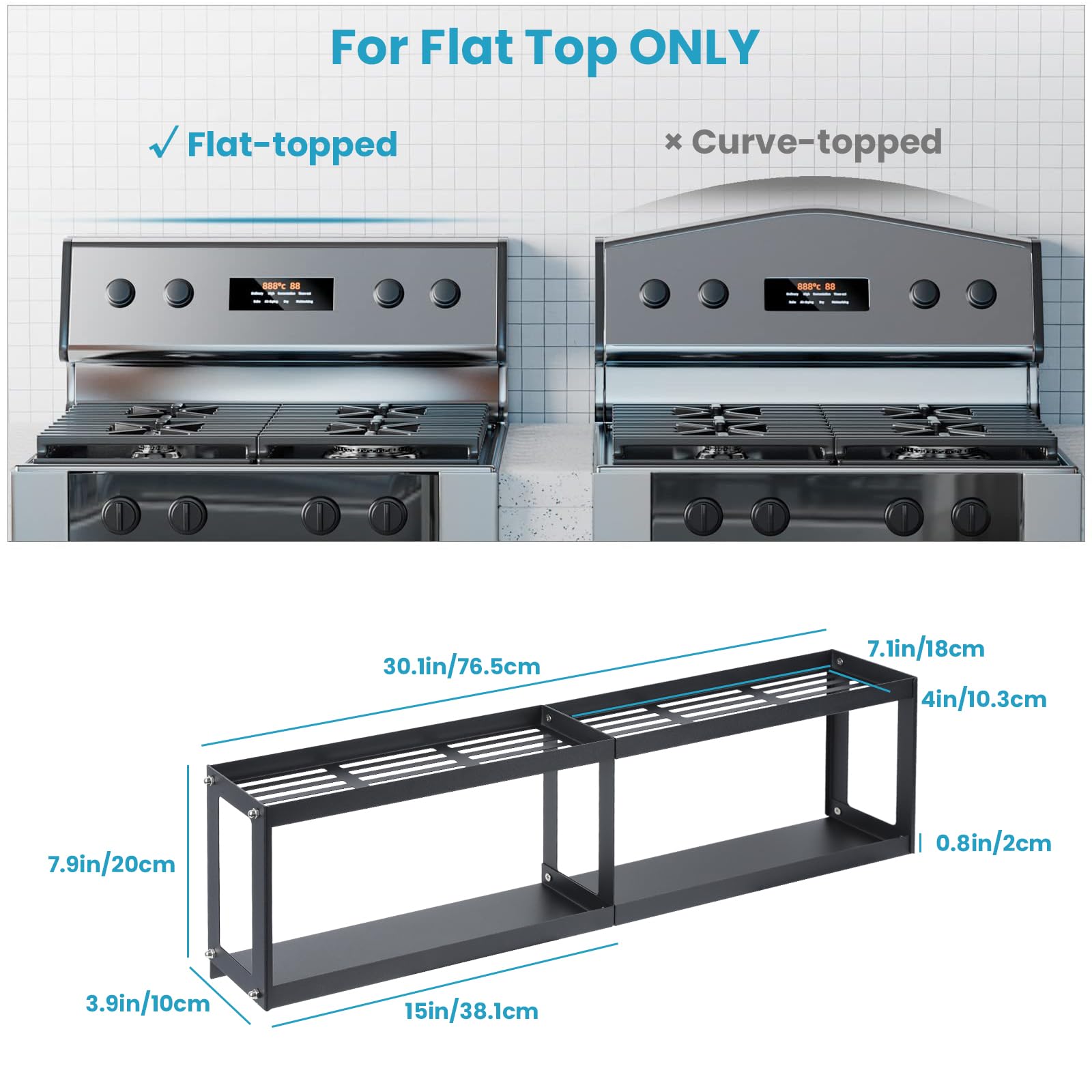 OTraki stainless steel magnetic shelf back view with matte finish and fence