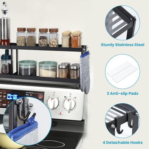OTraki stove-top organizer with anti-slip mats on top shelf