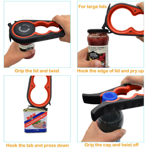 Otstar 6-in-1 jar opener side view shows firm grip on slippery jars.
