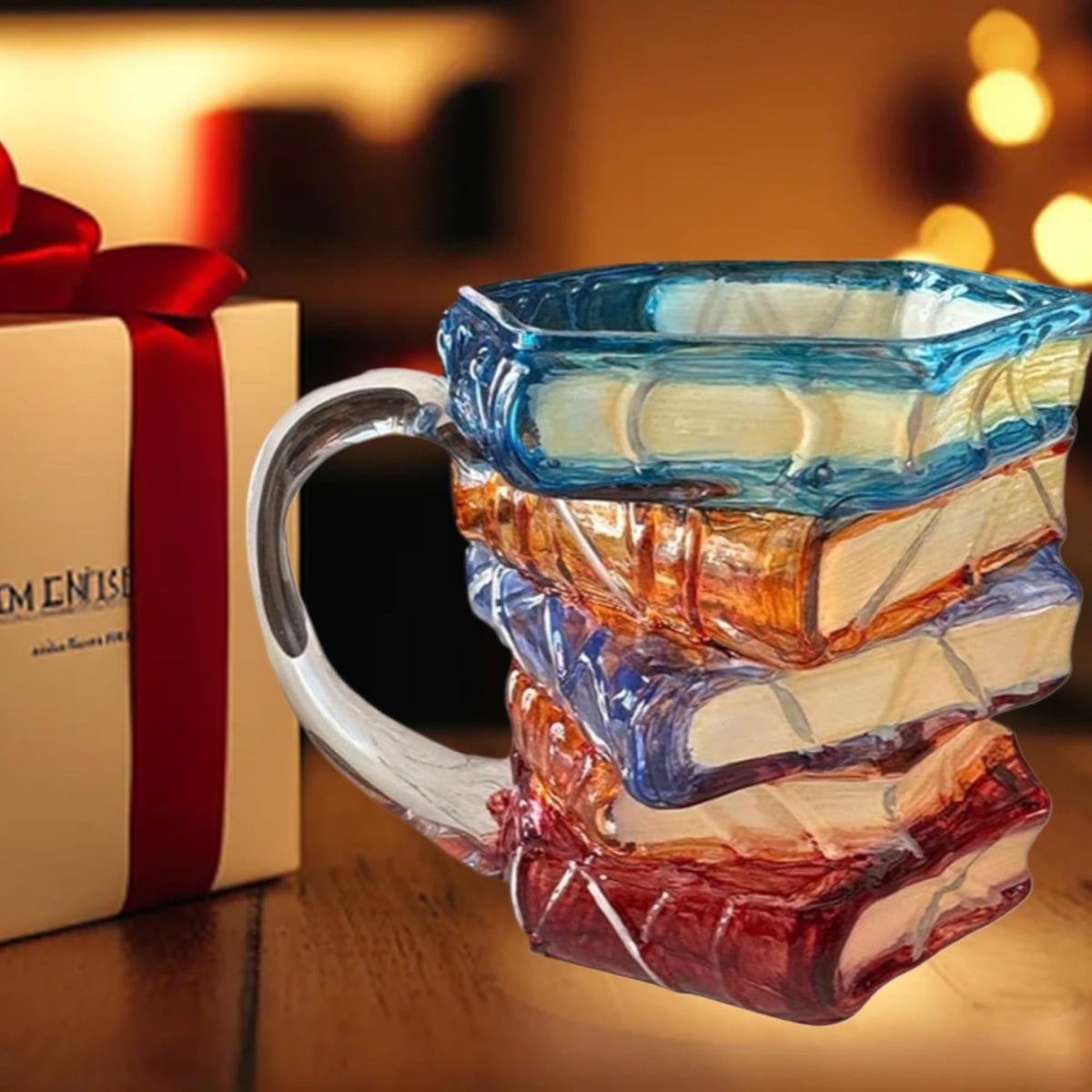 OTTNSA 3D book stack mug with hand-painted finish for a cozy reading vibe