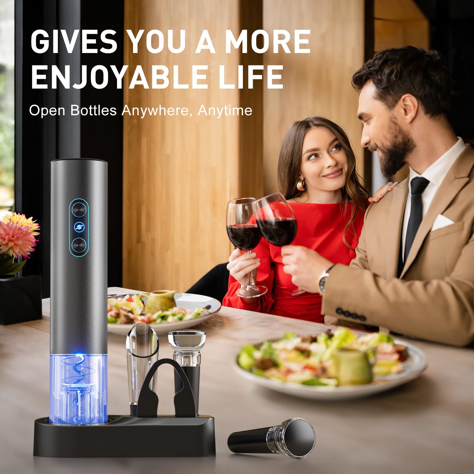 Otuseta electric wine opener's aerator pourer creates a smoother pour and enhanced aroma.