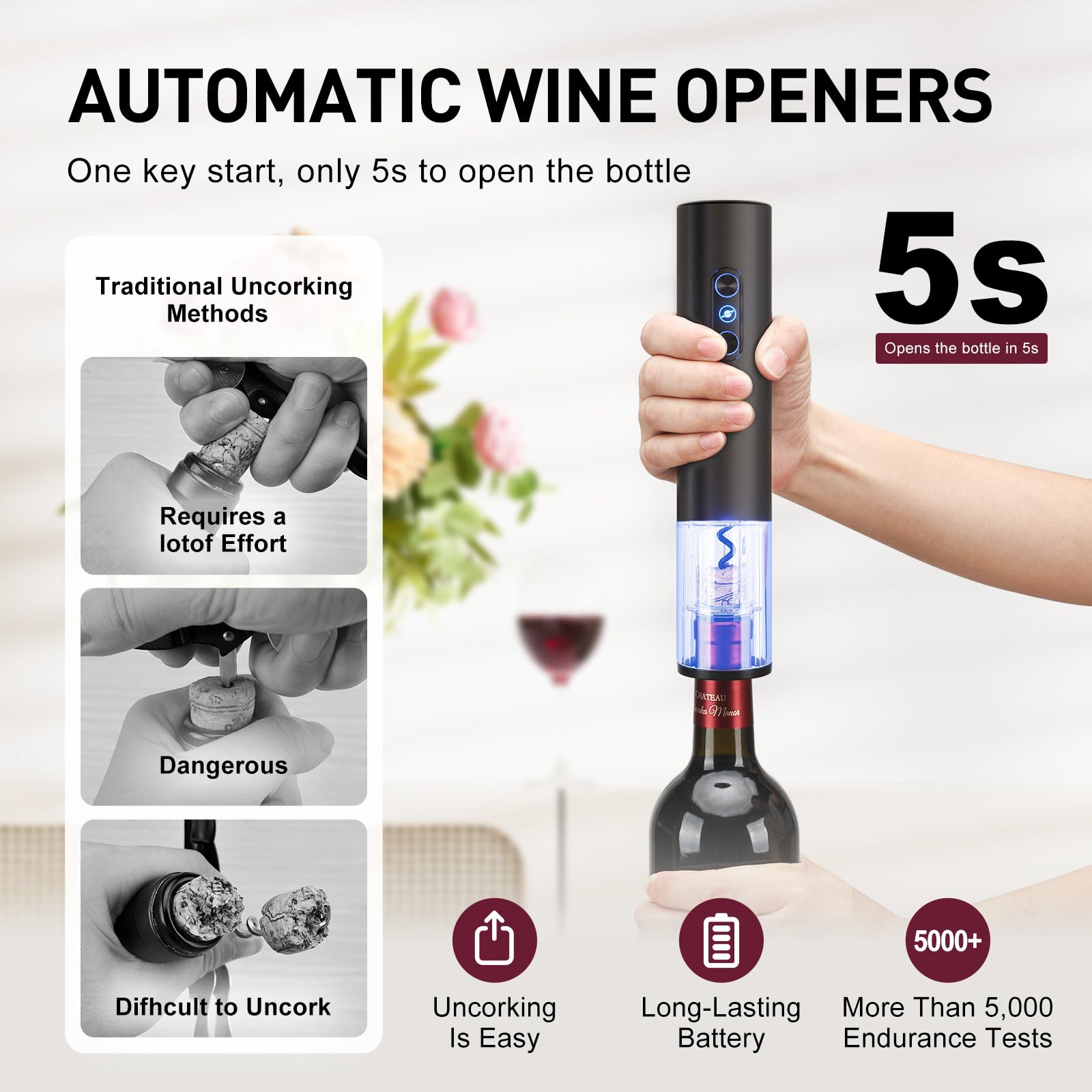 Otuseta electric wine opener foil cutter for efficient prep and clean pours