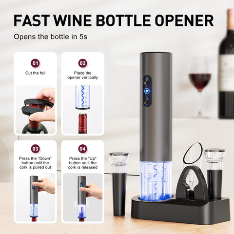 Otuseta electric wine opener with LED light guides corking in dim rooms for precise use.