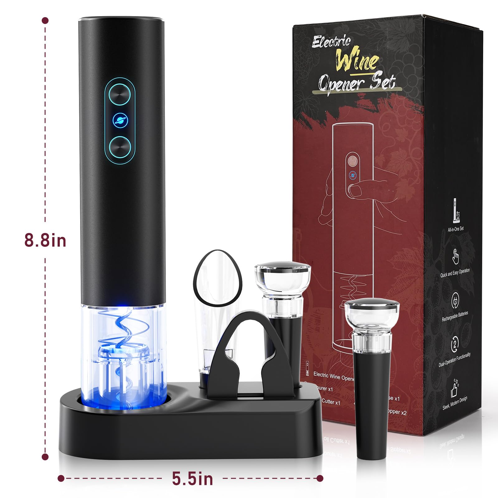 Otuseta electric wine opener vacuum stoppers preserve wine up to seven days