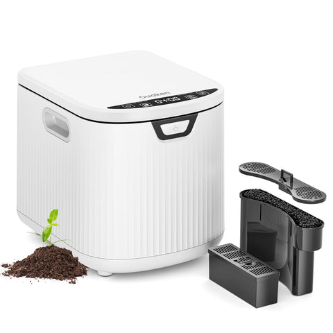 Ouaken Electric Composter top view on a compact kitchen counter for space-saving design