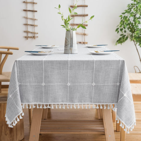 Oubonun cotton-linen tablecloth in grey texture for refined dining ambiance