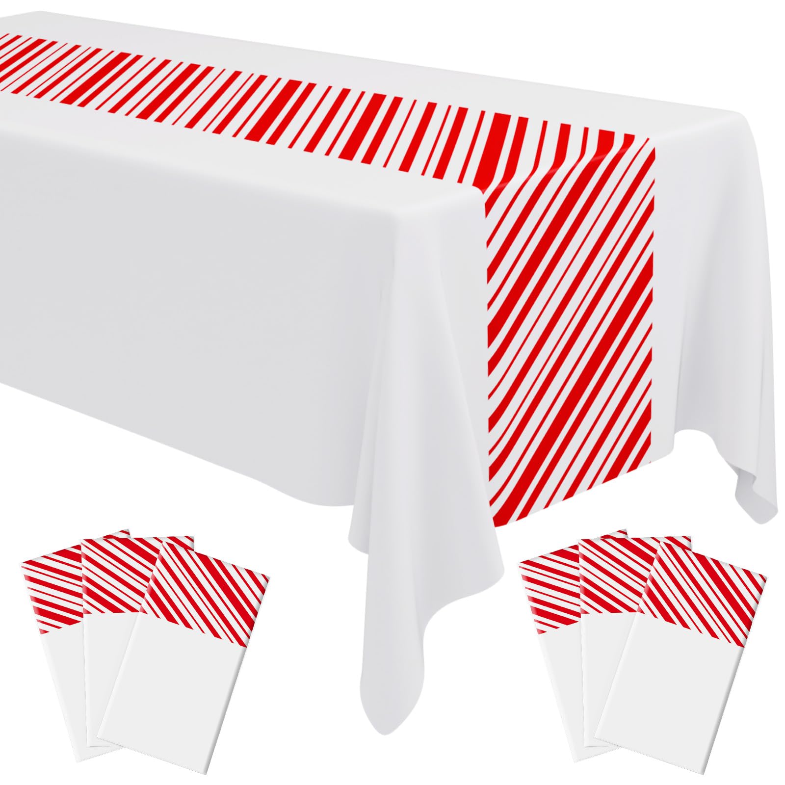 Oudain red and white striped rectangular tablecloth 108x54 inches for festive dining.