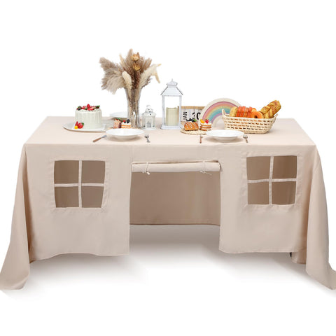 Oudain playhouse table fort beige with doors and windows to boost imaginative play