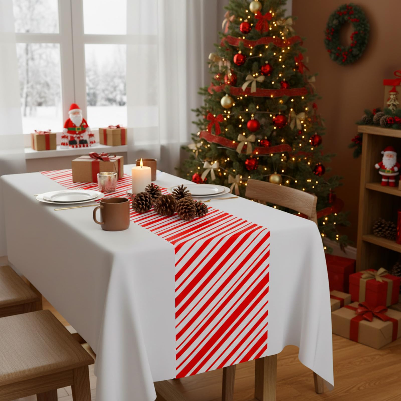 Oudain waterproof plastic tablecloth protects surfaces during meals.