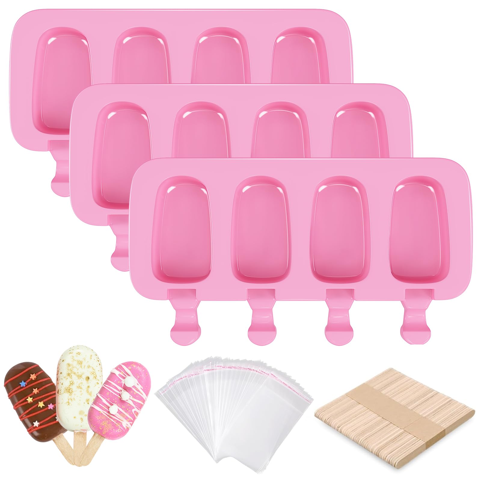 Ouddy Life popsicle molds set of three in pink with 12 cavities for customized treats.