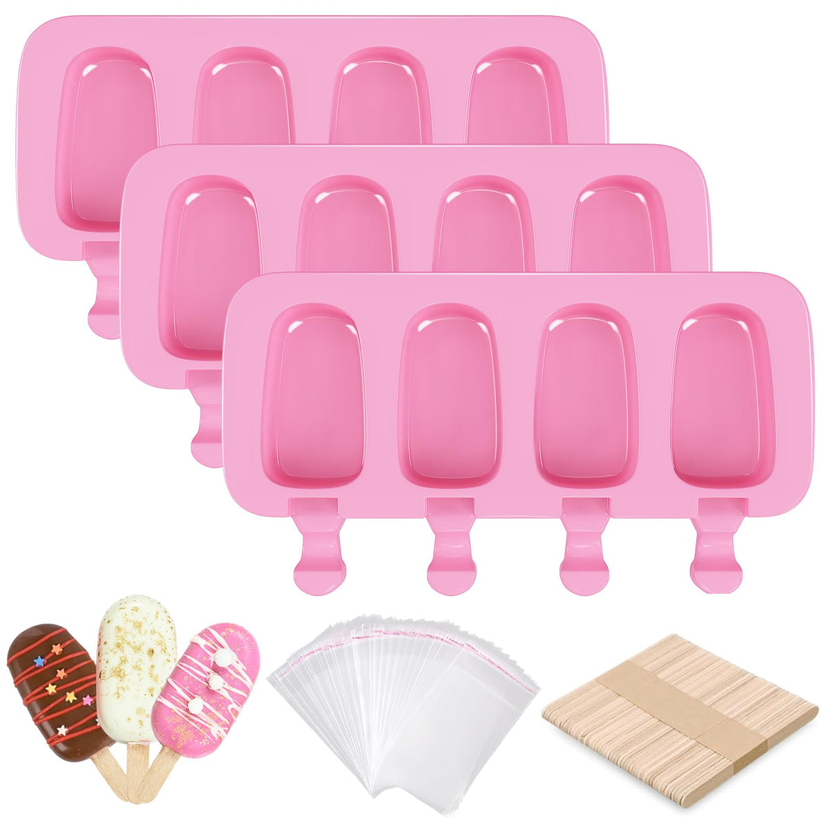 Ouddy Life popsicle molds set of three in pink with 12 cavities for customized treats.