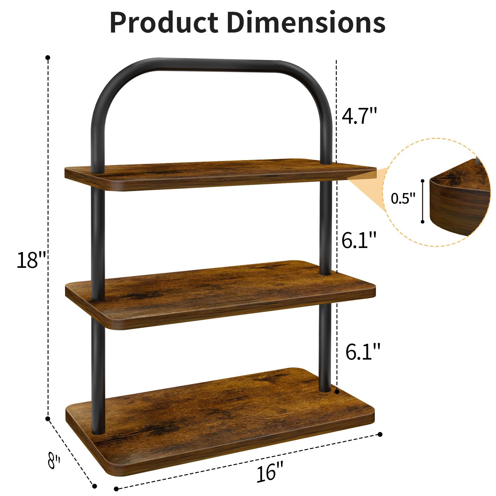 OugeWood cupcake stand shows a generous 6.1-inch tier gap for easy access.