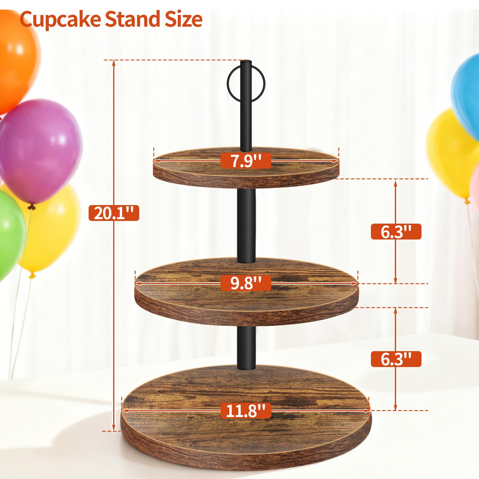 OugeWood cupcake stand rear-support enables displaying cupcakes and small cakes together